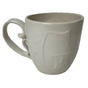 Pottery Barn A-Z Series Ivory Stoneware Coffee Mug Embossed Letter "G"